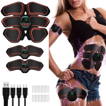 Orange-red EMS abdominal muscle stimulator pads set with LCD controller