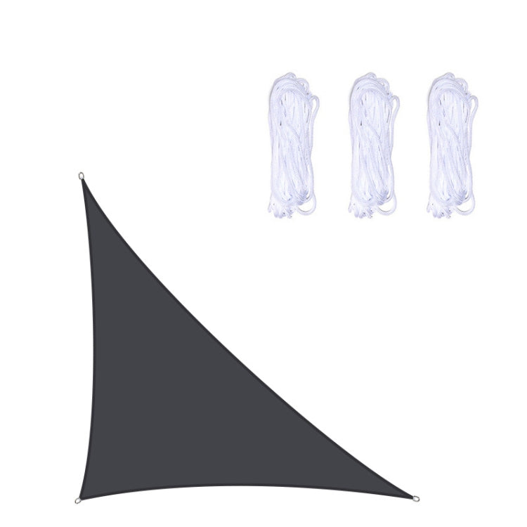 Black triangular outdoor sunshade sail with corner grommets and rope ties
