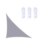 Grey triangular outdoor sunshade sail with corner grommets and rope ties