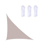 Khaki triangular outdoor sunshade sail with corner grommets and rope ties