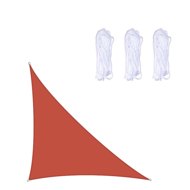 Red triangular outdoor sunshade sail with corner grommets and rope ties