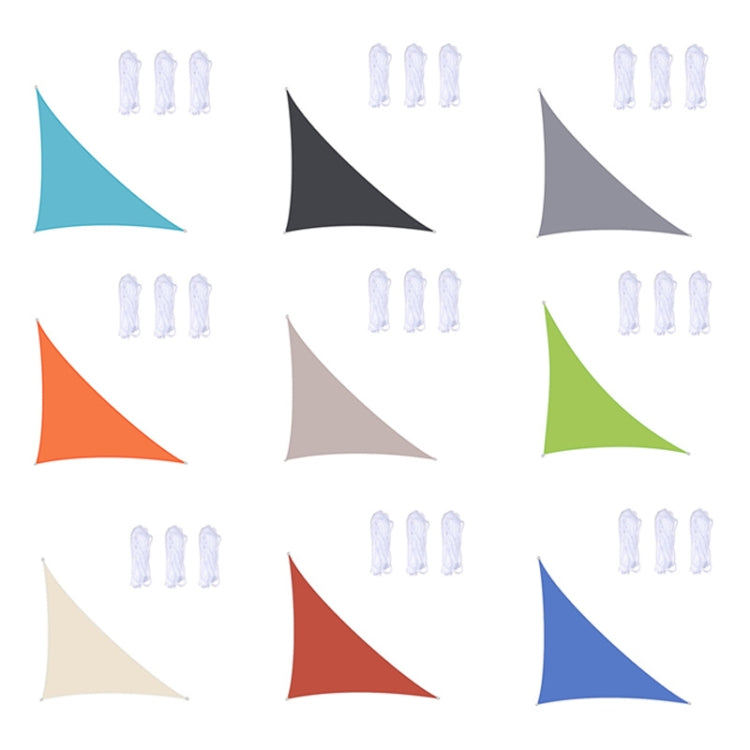 Assorted color triangular outdoor sunshade sails with corner grommets and rope ties