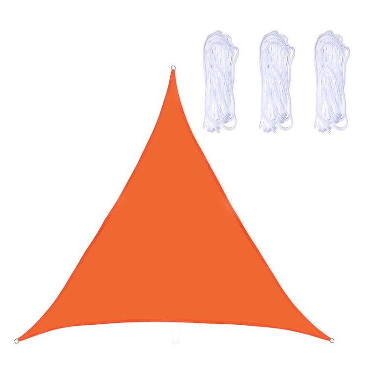 Orange triangle outdoor sunshade sail with grommets and corner tie points