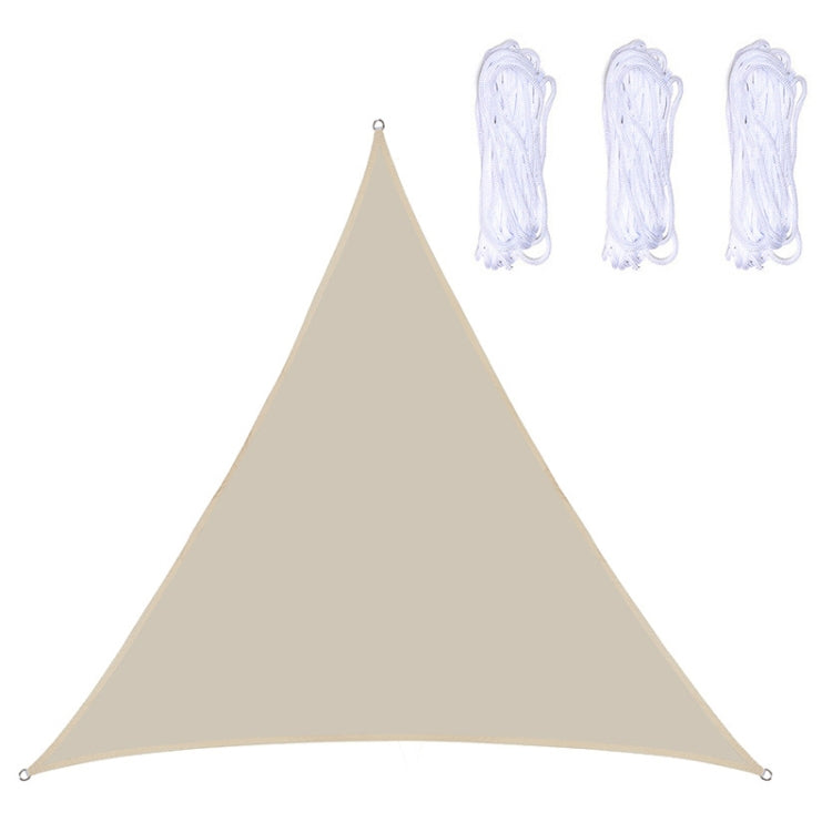 Beige triangle outdoor sunshade sail canopy with reinforced grommets and rope ties