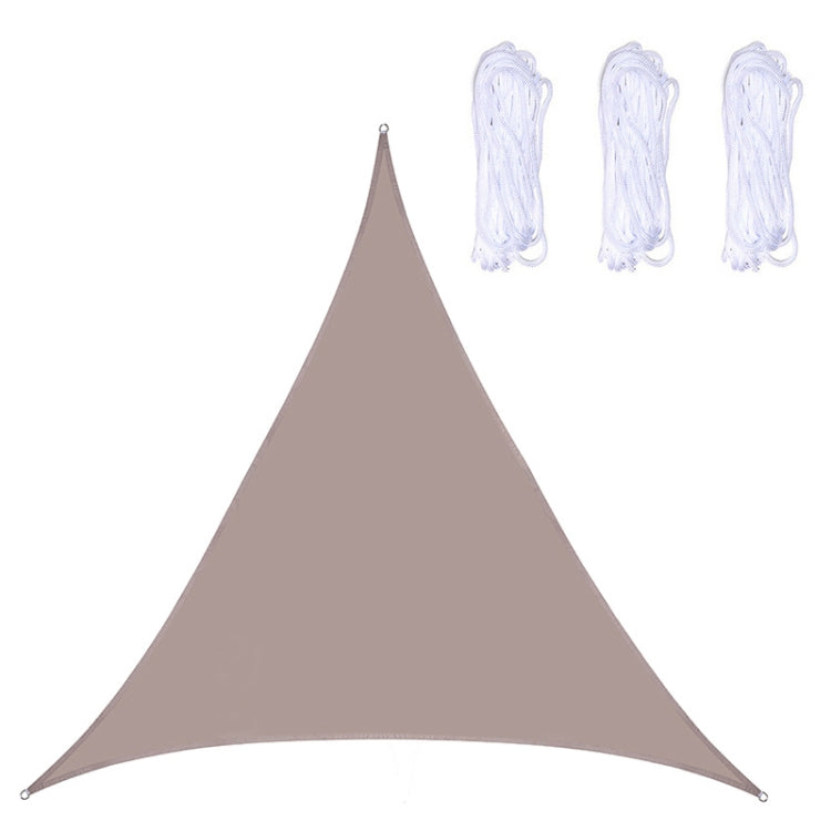 Khaki brown triangle outdoor sunshade sail canopy with reinforced grommets and rope ties