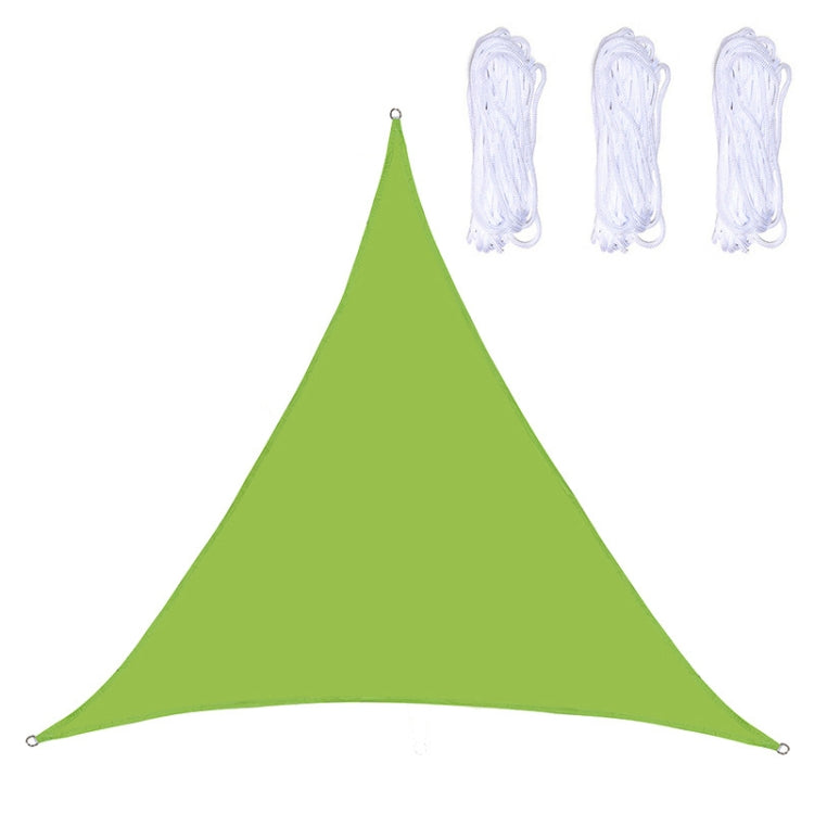 Green triangle outdoor sunshade sail canopy with reinforced grommets and rope ties