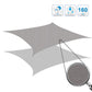 Gray triangular shade sail with corner grommets and tension line for outdoor canopy