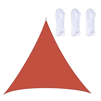 Red triangle shade sail canopy with corner grommets and fastening ropes