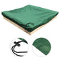 Green protective cover with tie cord and reinforced edge for outdoor toy bunker or bath