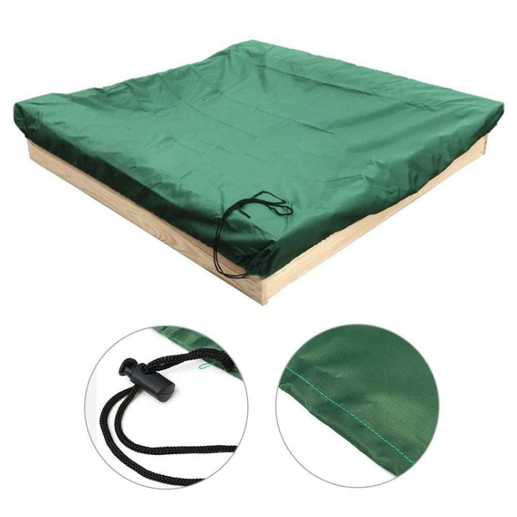 Green protective cover with tie cord and reinforced edge for outdoor toy bunker or bath