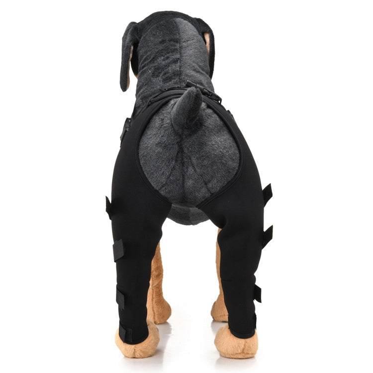 Pet dog leg knee guard protective cover, dark gray with black rear leg wraps