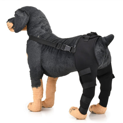 Pet dog leg knee guard protective cover in dark gray with black straps and padding