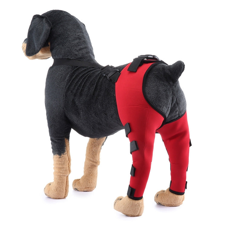 Pet dog leg knee guard protective cover with red protective pants and black straps