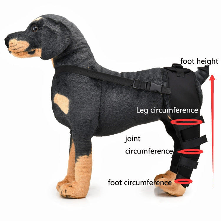 Black dog knee guard sleeve with leg straps, protective cover on front leg
