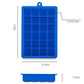 Blue silicone ice cube tray with 24-square grid and visible size measurements