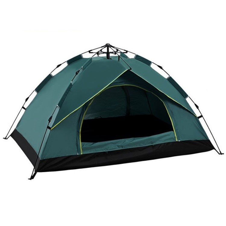 Green and dark dome camping tent with arched entrance and mesh viewing window
