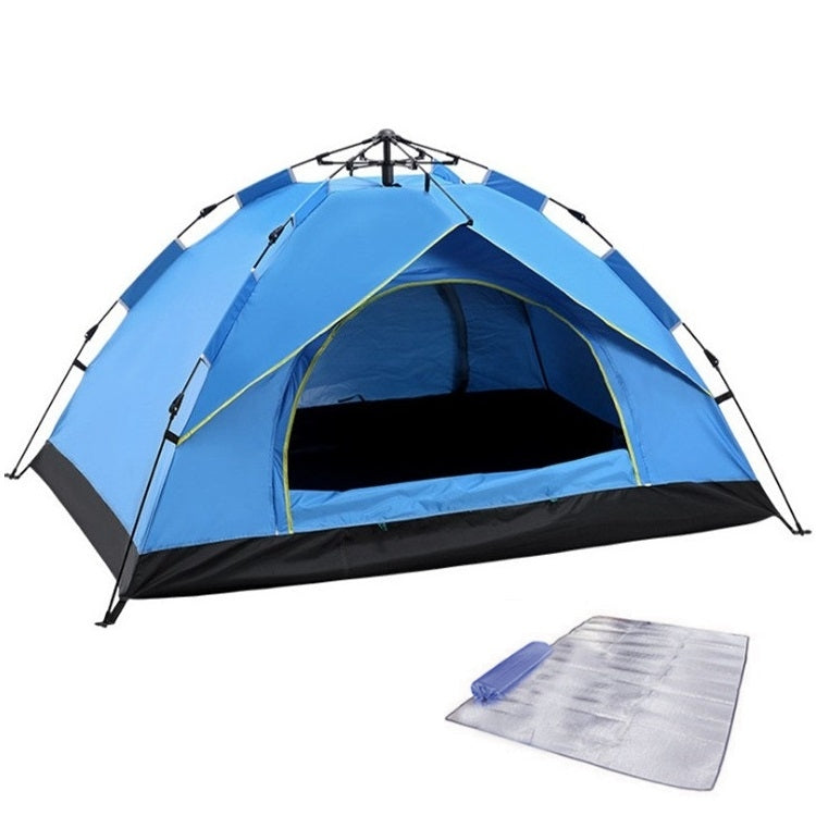 Blue dome camping tent with arched entrance plus included ground mat