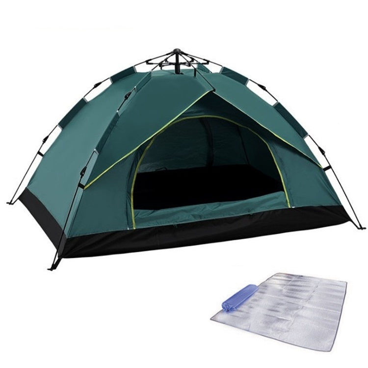 Green dome camping tent with arched entrance plus included ground mat
