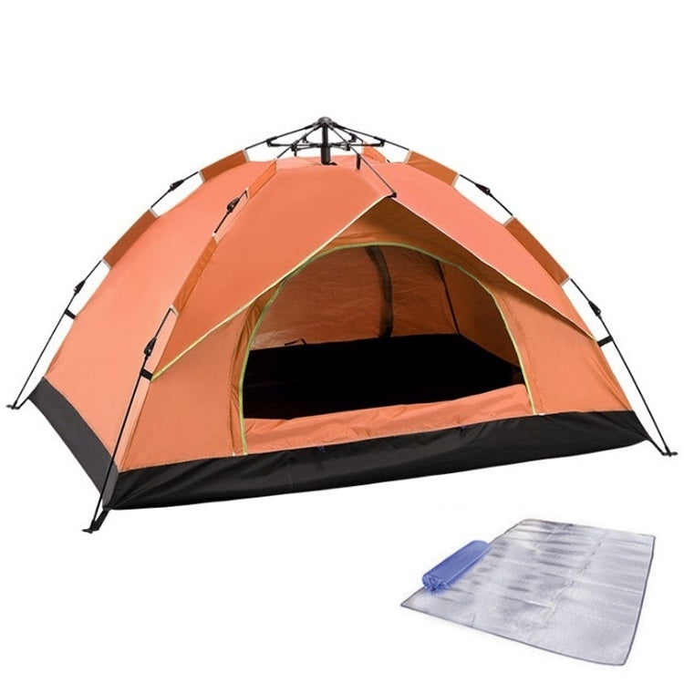 Orange dome camping tent with arched entrance plus included ground mat