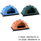 Set of automatic pop-up tents in blue, green, and orange, front views