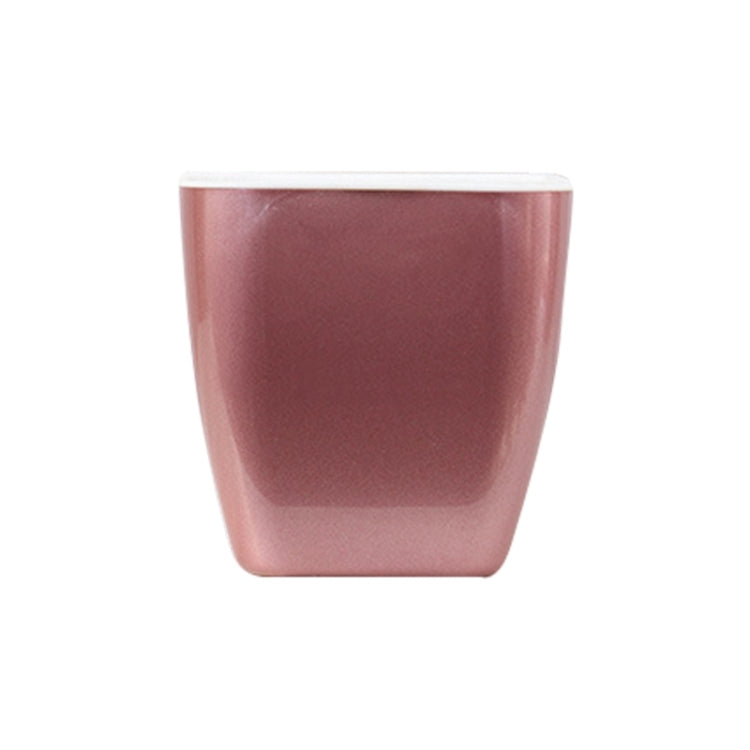 Square metal-look plastic flowerpot with shiny rose-pink finish