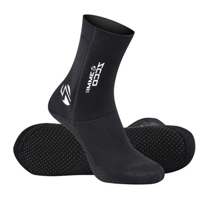 Pair of black ankle diving socks with textured toe/heel anti-slip pads and white logo