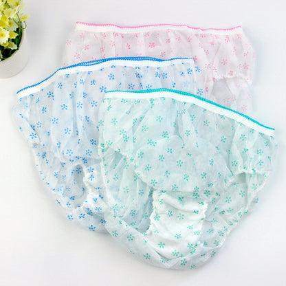 Disposable postpartum underwear set, floral non-woven panties in blue, green, and pink