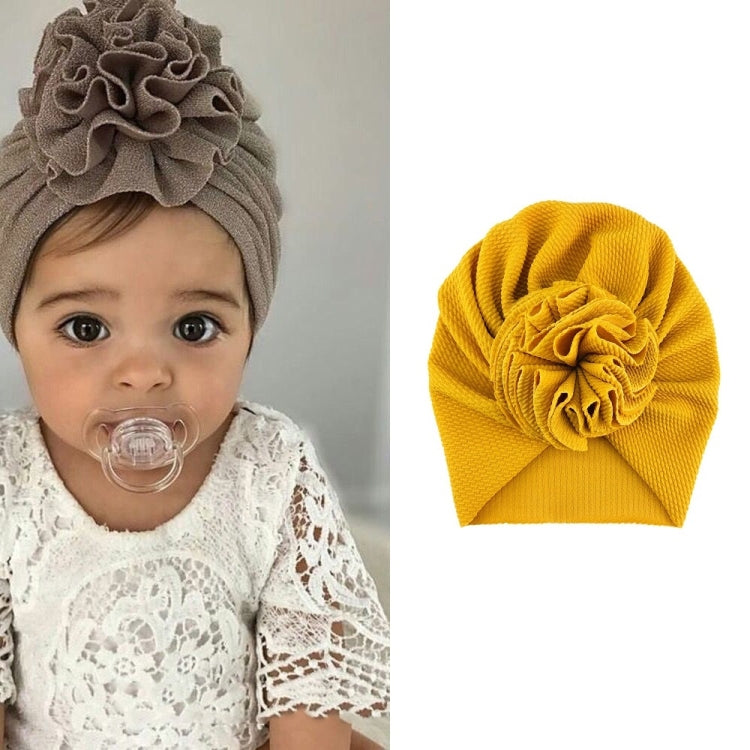 Baby turban hat in gray with textured rosette flower, one size