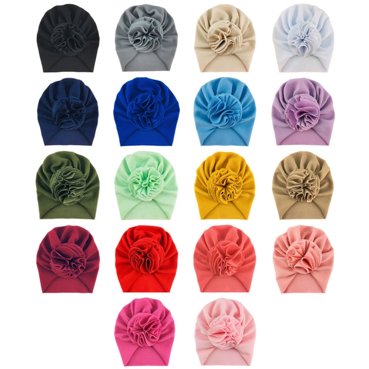 Assorted baby turban hats with rosette flowers, solid colors, one size set