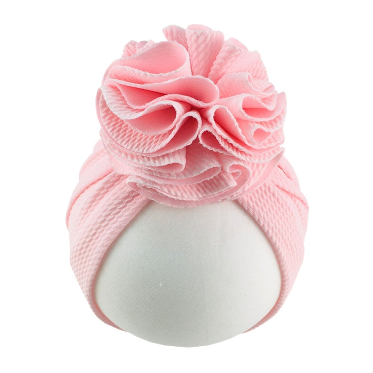 Pink baby turban hat with layered ruffle flower top, one size