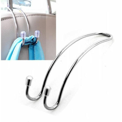 Silver metal car seat hook hanger with two U-shaped hooks