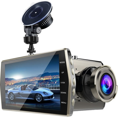 Dual-lens car dash cam with 4-inch LCD screen and front camera module