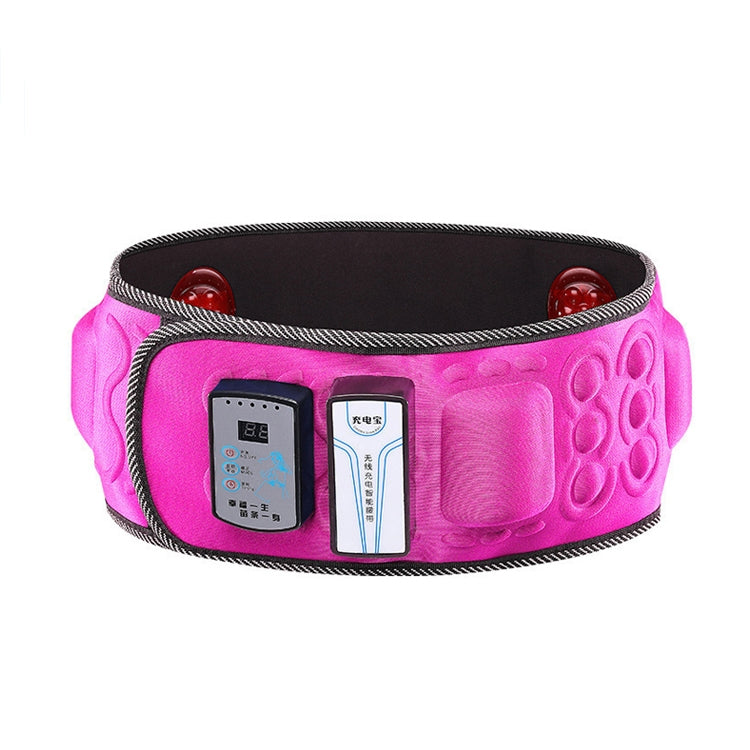 Pink vibration massage belt with control display and textured grip pads, black trim.