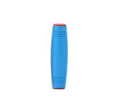 Blue flip stress-relief toy stick with red cap and grooved ring segments