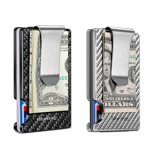New-Bring Metal Carbon Fiber Wallet Ultra-Thin Card Holder Male RFID Anti-Theft Simple Wallet Bank Credit Card Storage Device, Silver, Black