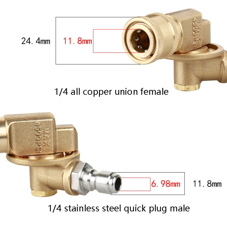 Brass 1/4 quick-connect live-joint spray brush head with copper union fittings