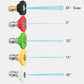 Rotating spray brush head with interchangeable red, green, yellow, and black pads