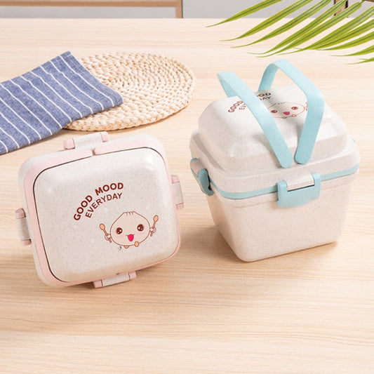 Wheat Straw Portable Three-Layer Lunch Box Can Be Microwaved, Blue, Pink