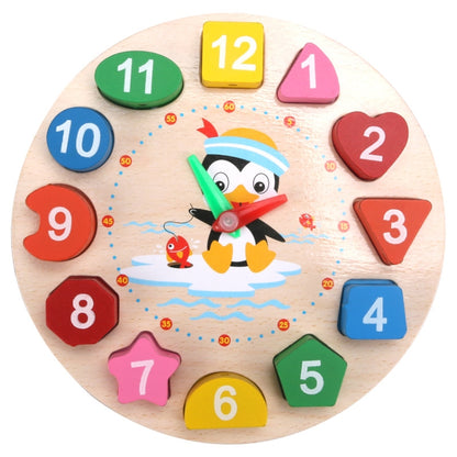 Children’s number clock block puzzle with penguin and hex-number pieces 1–12