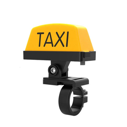 Yellow TAXI motorcycle warning light with black clamp mount and front lamp housing