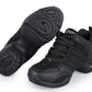 Black breathable dance shoes with lace-up front and textured rubber outsole