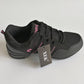 Black lace-up dance shoes with pink accents and hanging tag