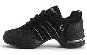 Black breathable dance sneakers with stripe detailing and lace-up closure