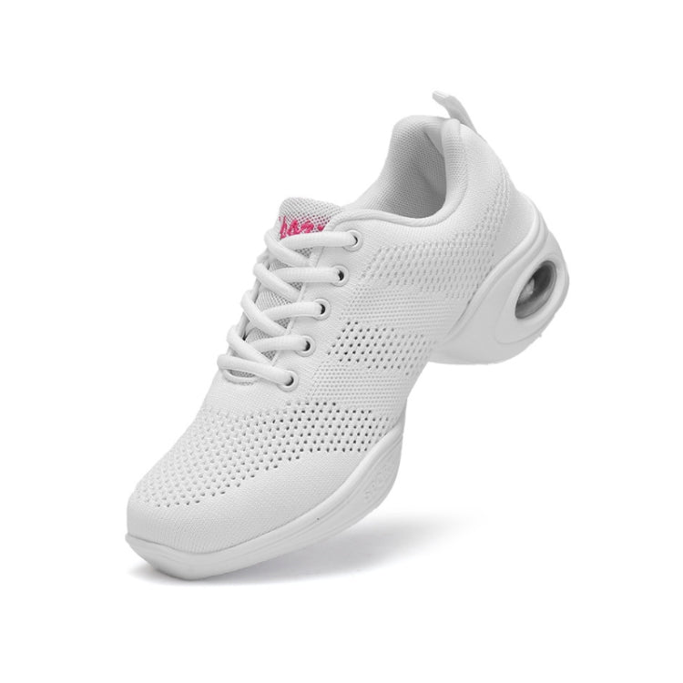 Women's white mesh lace-up dance sneaker with ring-strap collar and air sole