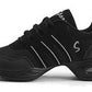 Women's black mesh lace-up dance sneaker with gray stripes and air-cushion sole