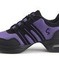 Women's purple mesh lace-up dance sneaker with purple stripes and air-cushion sole