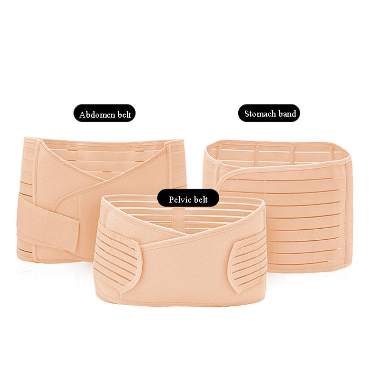 Three-piece postpartum belt set: abdomen, stomach, and pelvic belts in light beige