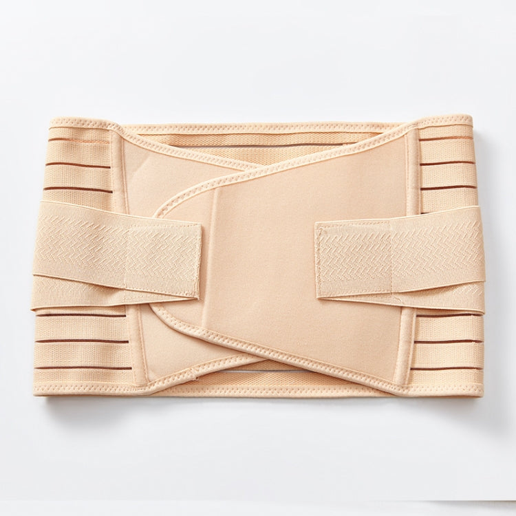 Postpartum abdomen belt with wide elastic straps and layered support panels, light beige