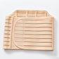 Postpartum abdomen support belt with grid-strap interior and curved front panel, light beige