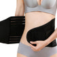 Black postpartum abdomen support belt with wide curved panel and ribbed elastic bands